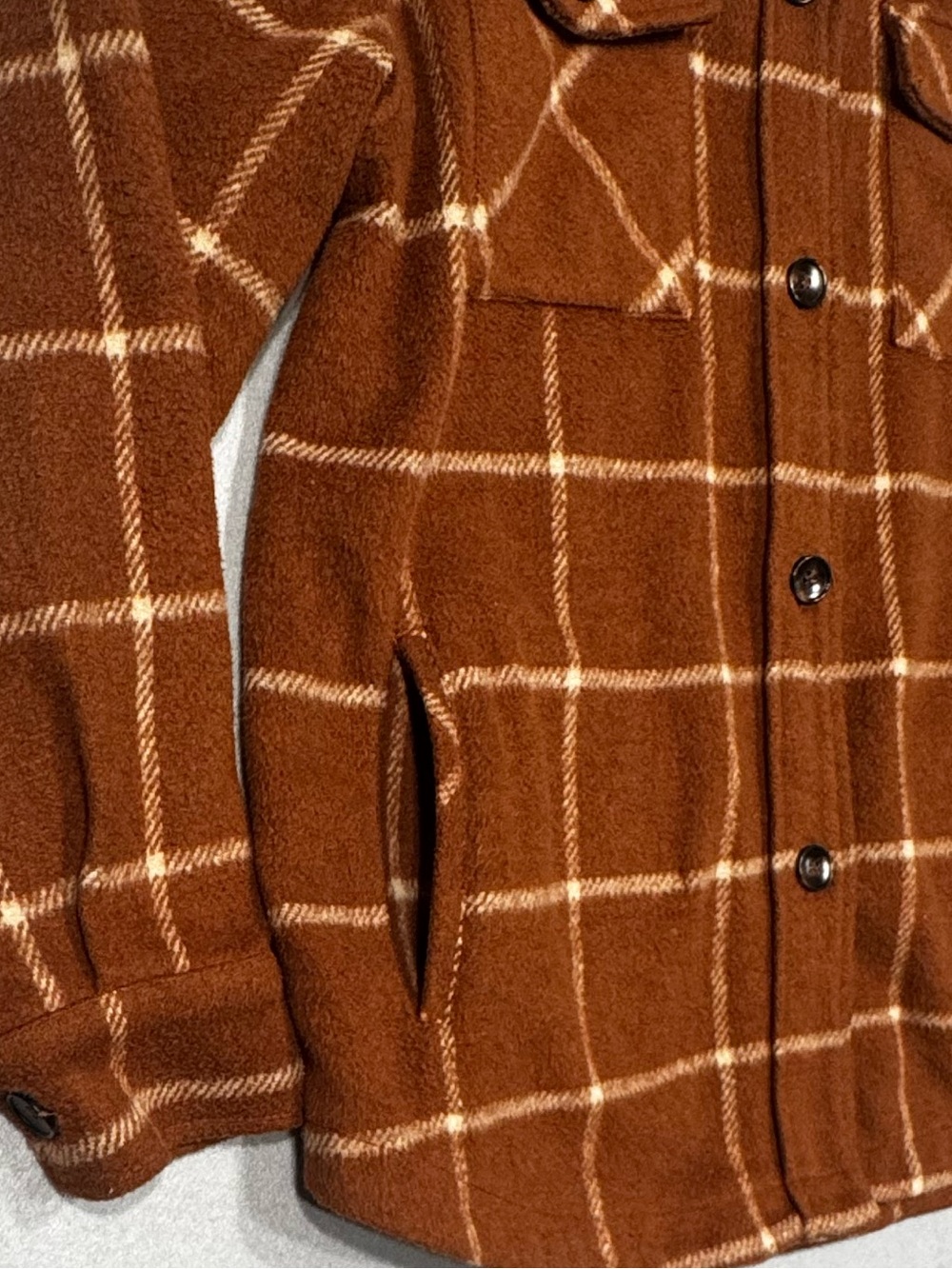 Staccato Plaid Flannel Shacket in Rust/Brown Oversized Small - Picture 6 of 8